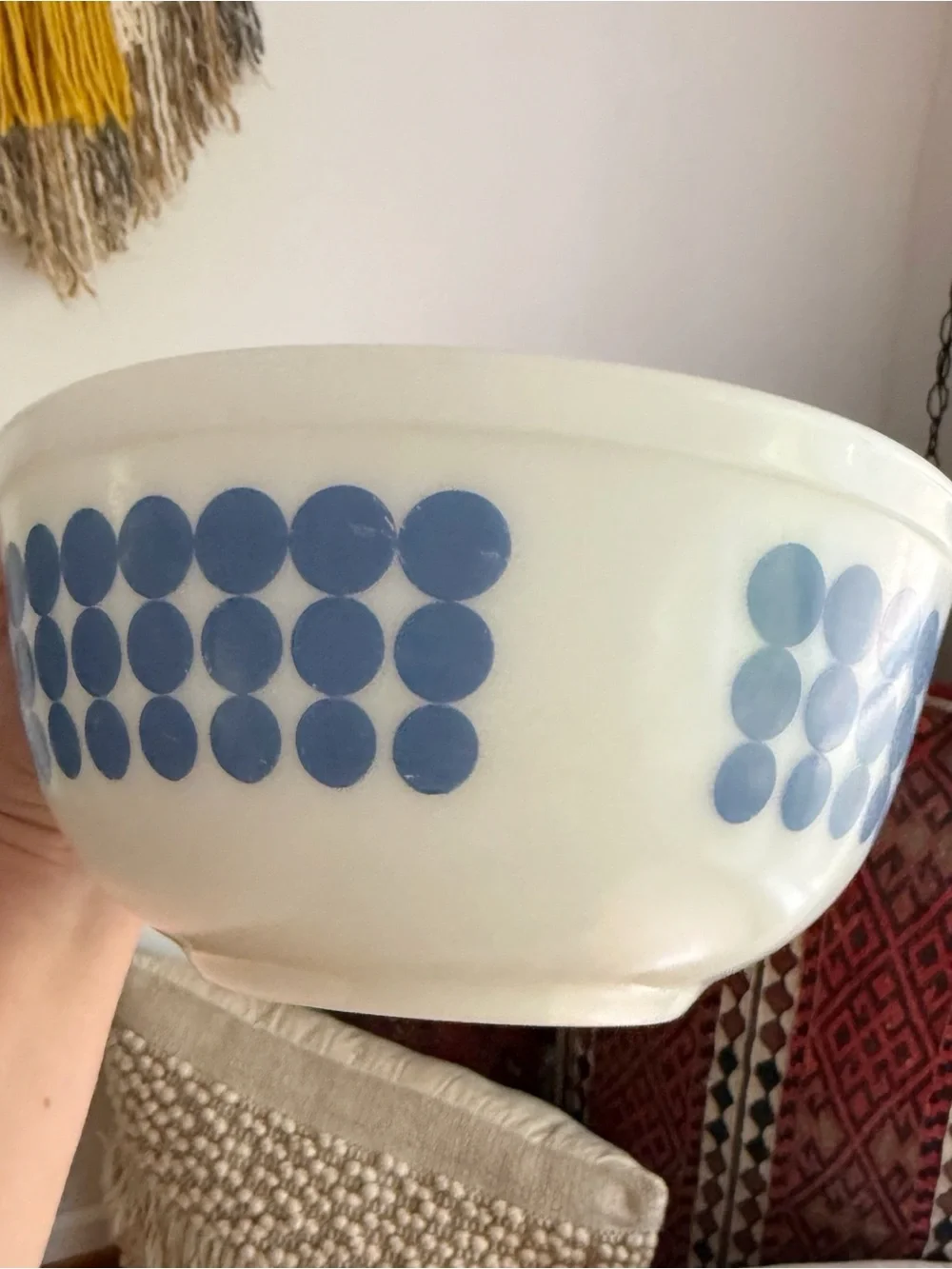 Vintage Pyrex Blue Dots 403 2.5 Quart Mixing Bowl Retro MCM 70s 60s